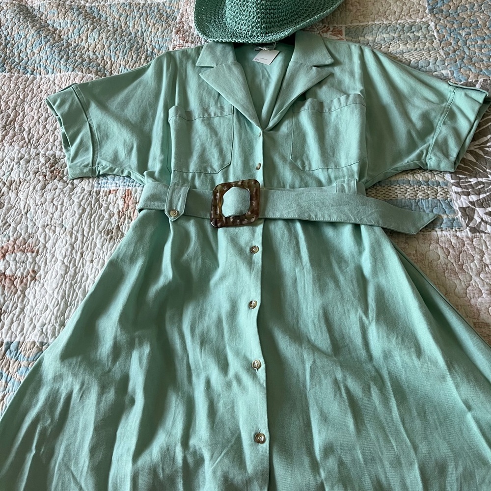 Linen blend summer dress with matching hat